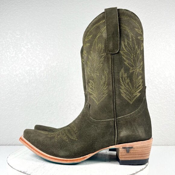 NEW Lane SANDAGA Womens Cowboy Boots 9 Green Suede Leather Western Mid Calf 11" - Picture 4 of 12